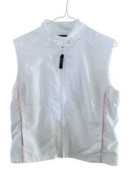 Women’s Golf White Sleeveless Zip Front Vest with Pink Trim Vintage Size Medium